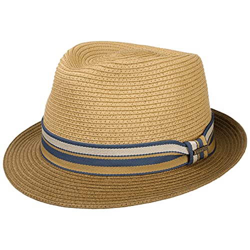 Stetson Licano Toyo Trilby Strohhut Herren - Aus 100% Toyo-Stroh - Hut mit UV-Schutzfaktor 40+ - Sonnenhut mit Ripsband - Zweifarbig - Krempe (ca. 4,5 cm) - Fedora Frühjahr/Sommer braun M (56-57 cm) von Stetson