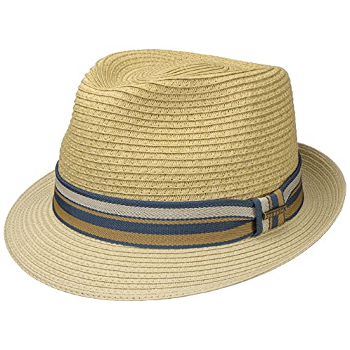 Stetson Licano Toyo Trilby Strohhut Herren - Aus 100% Toyo-Stroh - Hut mit UV-Schutzfaktor 40+ - Sonnenhut mit Ripsband - Zweifarbig - Krempe (ca. 4,5 cm) - Fedora Frühjahr/Sommer beige M (56-57 cm) von Stetson