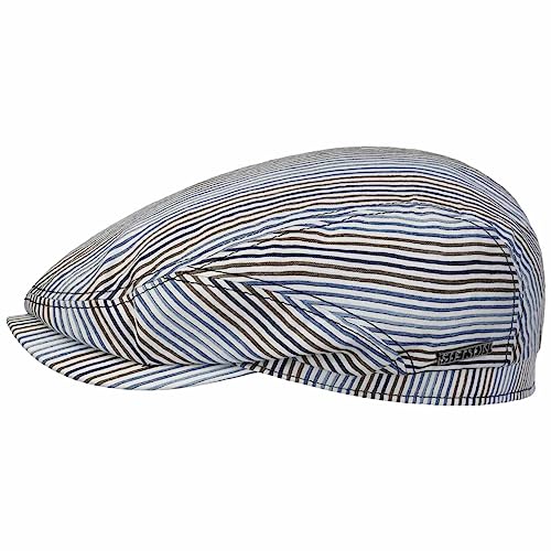 Stetson Lindaco Driver Flatcap Weiß-Blaue Mütze Elegante Schirmmütze Gestreiftes Design Leinen-Seide-Mix Damen Herren Frühjahr Sommer weiß-blau S (54-55 cm) von Stetson