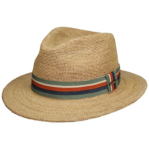 Stetson Littlefield Raffiahut - Traveller-Stil - Naturfarbener Hut - Sommerhut mit Streifenmuster - Luftig & handgefertigt - Damen/Herren - Frühjahr/Sommer Natur L (58-59 cm) von Stetson