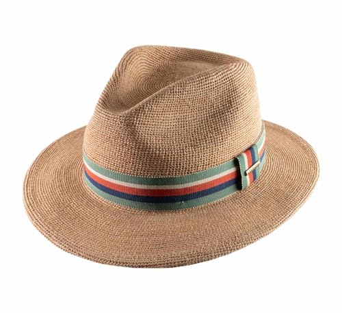 Stetson Littlefield Raffiahut - Traveller-Stil - Naturfarbener Hut - Sommerhut mit Streifenmuster - Luftig & handgefertigt - Damen/Herren - Frühjahr/Sommer Natur L (58-59 cm) von Stetson