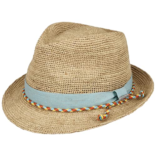 Stetson Lorando Crochet Trilby Raffiahut - Mehrfarbiger Hut mit Garniturband - Diamond Crown Design - Sommerhut für Damen und Herren - Luftdurchlässig & leicht Natur L (58-59 cm) von Stetson