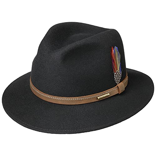 Stetson Mahomes Traveller Wollfilzhut Wollhut Filzhut Damen/Herren - Made in The EU mit Futter, Lederband Frühling-Sommer Herbst-Winter - M (56-57 cm) schwarz von Stetson