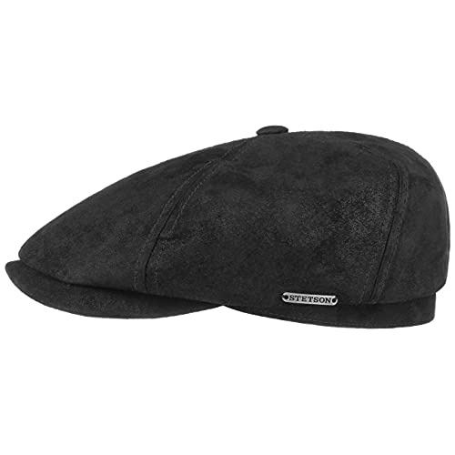 Stetson McCook Vintage Ledercap - Flatcap Herren/Damen - Schiebermütze aus Leder (Schwein, Velours) - Schlägermütze mit Baumwollfutter - Flat Cap Winter/Sommer schwarz L (58-59 cm) von Stetson