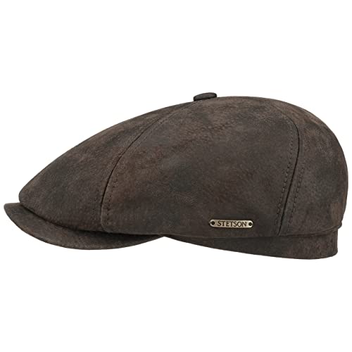 Stetson McCook Vintage Ledercap - Flatcap Herren/Damen - Schiebermütze aus Leder (Schwein, Velours) - Schlägermütze mit Baumwollfutter - Flat Cap Winter/Sommer Dunkelbraun L (58-59 cm) von Stetson