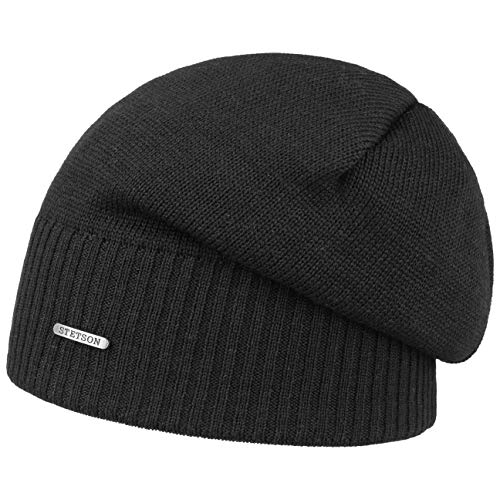 Stetson Merino Oversize Beanie Damen/Herren - Strickmütze aus Wolle - Made in Italy - Wintermütze gefüttert - Beanie mit Fleecefutter und UV-Schutz - Mütze Herbst/Winter schwarz One Size von Stetson