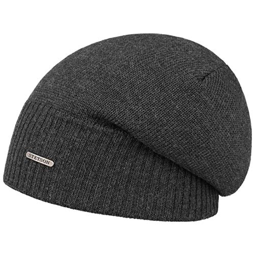 Stetson Merino Oversize Beanie Damen/Herren - Strickmütze aus Wolle - Made in Italy - Wintermütze gefüttert - Beanie mit Fleecefutter und UV-Schutz - Mütze Herbst/Winter anthrazit One Size von Stetson