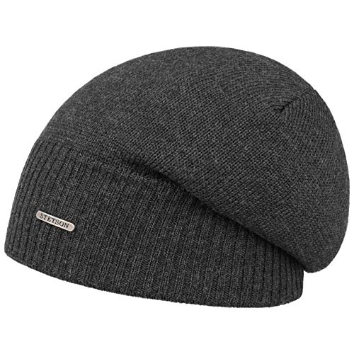 Stetson Merino Oversize Beanie Damen Herren Strickmütze aus Wolle Made in Italy Gefüttert mit Fleece und UV-Schutz Herbst Winter anthrazit One Size von Stetson