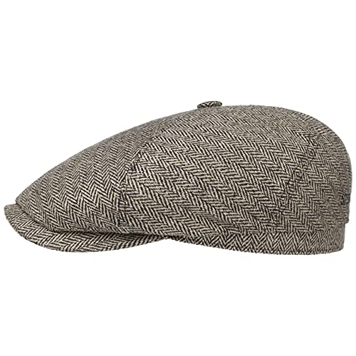 Stetson Milner Seiden Flatcap Schirmmütze Seidencap Schiebermütze Sommercap Damen/Herren - Made in The EU mit Schirm, Futter Frühling-Sommer Herbst-Winter - 56 cm beige-schwarz von Stetson