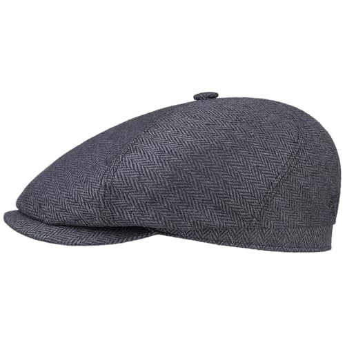 Stetson Milner Seiden Flatcap Herren – Made in EU – Hoher UV-Schutz – Elegante Schiebermütze aus 100% Seide – Moderne Schirmmütze mit Baumwollfutter für Männer – Sommer/Winter grau-schwarz 57 cm von Stetson