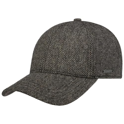 Stetson Plano Wool Cap Herren - Baseballcap mit Schirmunterseite aus Leder- Herrencap Herringbone Design - Kappe mit Baumwollfutter - Basecap Herbst/Winter - Wintercap Dunkelbraun M (56-57 cm) von Stetson