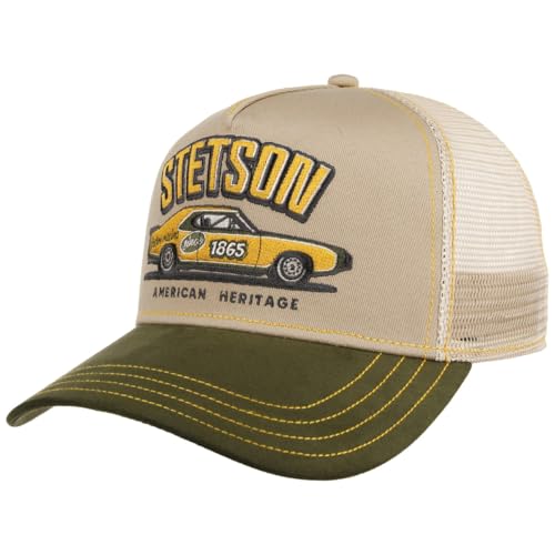 Stetson Muscle Car Heritage Trucker Cap Basecap Baseballcap Truckercap Meshcap Snapback Herren - Snapback, mit Schirm Frühling-Sommer Herbst-Winter Frühjahr Sommer Herbst Winter - One Size beige-grün von Stetson