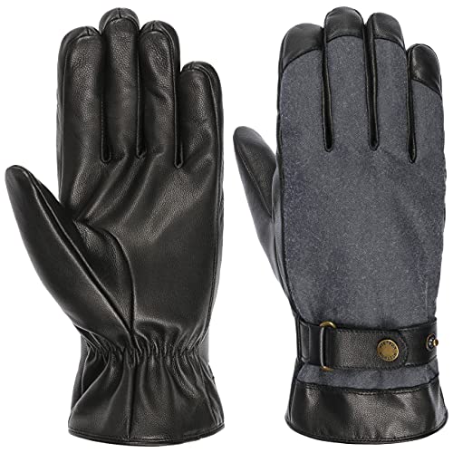Stetson Nappa Waxed Cotton Lederhandschuhe Herren - Handgefertigt - Handinnenfläche aus 100% Nappaleder - Mit Baumwolle - Gefüttert mit Fleece - Fingerhandschuhe - Herbst/Winter grau 9 HS von Stetson