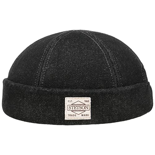 Stetson Robust Denim Dockermütze Herren Damen Schwarze Hafenmütze 100% Baumwolle Größenverstellbar Sommer Winter schwarz S (54-55 cm) von Stetson