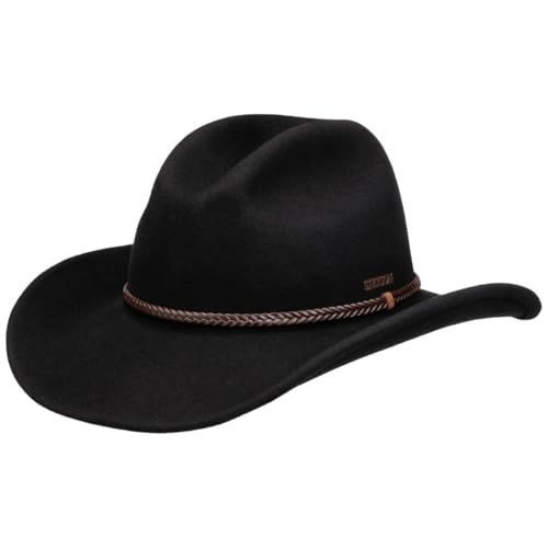 Stetson Oklahoma Western Wollhut Westernhut Cowboyhut Wollfilzhut Filzhut Herren - mit Lederband Herbst-Winter Herbst Winter - XXL (62-63 cm) schwarz von Stetson
