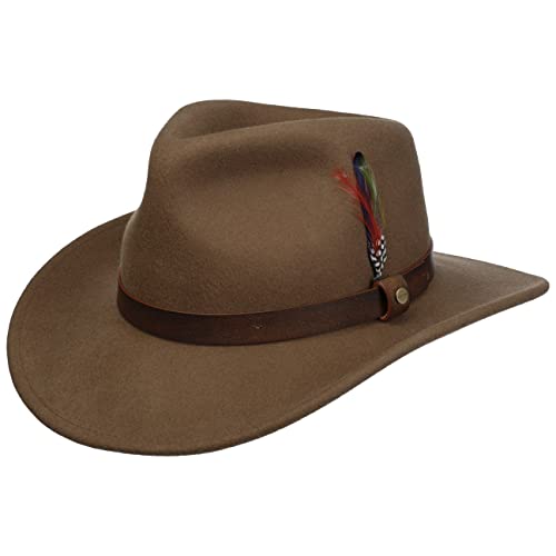 Stetson Oklahoma Wollfilz Westernhut Herren - 100% wasserabweisender Filz (Asahi Guard) - ultraleichter, knautschbarer Hut mit Feder und Lederband - Filzhut Sommer/Winter braun XL (60-61 cm) von Stetson