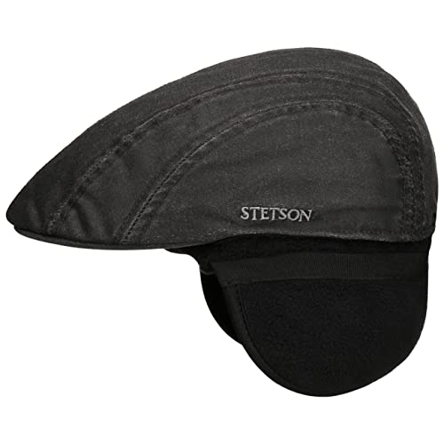 Stetson Old Cotton Flatcap mit Ohrenklappen - Mütze mit Baumwollanteil - Unifarbene Schiebermütze - Herren - Herbst/Winter schwarz L (58-59 cm) von Stetson