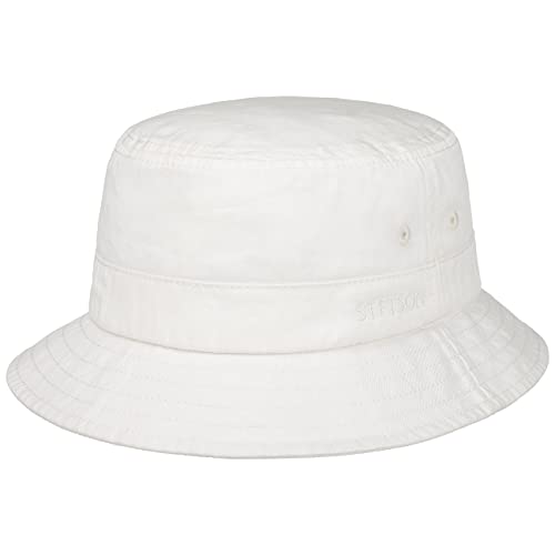 Stetson Cotton Twill Bucket Hut mit UV-Schutz Stoffhut Baumwollhut Fischerhut Anglerhut Damen/Herren - Frühling-Sommer - S (54-55 cm) weiß von Stetson