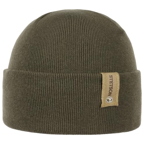 Stetson Organic Cotton Merino Umschlagmütze - Einfarbige Mütze - Elegante Beanie aus Baumwollmix - Made in Italy - Herren - Herbst/Winter Oliv One Size von Stetson