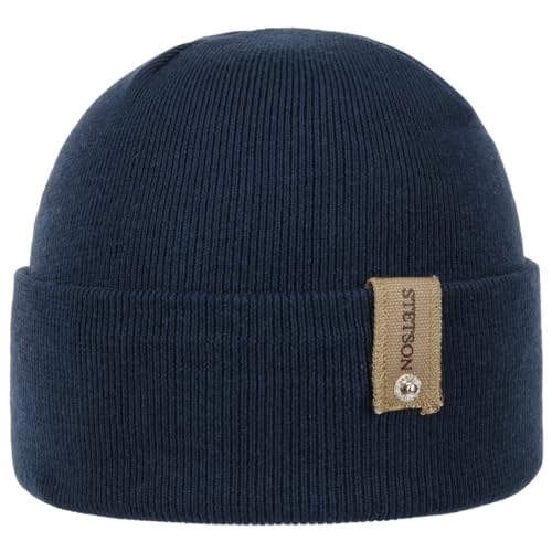 Stetson Organic Cotton Merino Umschlagmütze - Einfarbige Mütze - Elegante Beanie aus Baumwollmix - Made in Italy - Herren - Herbst/Winter dunkelblau One Size von Stetson