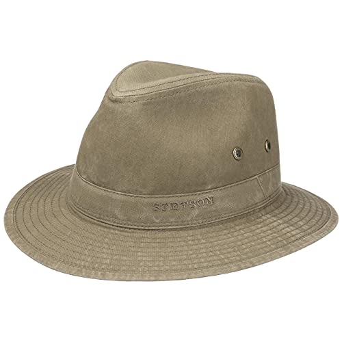 Stetson Organic Cotton Traveller Hut Herren - Stoffhut aus Bio-Baumwolle - Travellerhut mit UV-Schutz 40+ - Nachhaltiger Baumwollhut - Sonnenhut Frühjahr/Sommer Khaki S (54-55 cm) von Stetson