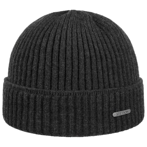 Stetson Parkman Mütze Strickmütze Umschlagmütze Rippmütze Damen Herren Made in EU Herbst Winter 100% Merinowolle anthrazit One Size von Stetson