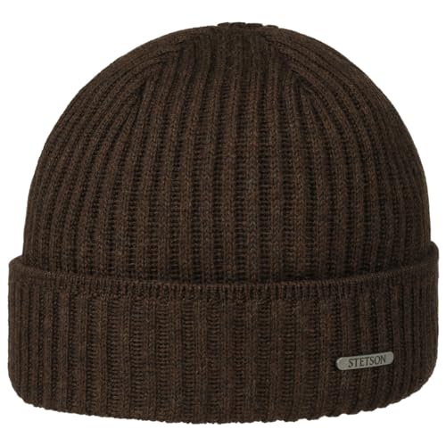 Stetson Parkman Mütze - Strickmütze Damen/Herren - Wintermütze aus 100% Merinowolle - Made in The EU - One Size 54-62 cm Umschlagmütze - Wollmütze Herbst/Winter - Rippmütze braun One Size von Stetson