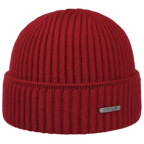 Stetson Parkman Mütze Strickmütze Umschlagmütze Rippmütze Damen Herren Made in EU Herbst Winter 100% Merinowolle rot One Size von Stetson