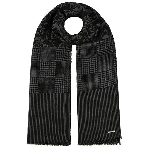 Stetson Pattern-Mix Wollschal - Zweifarbiger Schal mit Fransen - Vielseitig eleganter Schal mit Hahnentrittdesign - Unisex - Herbst/Winter schwarz-grau One Size von Stetson