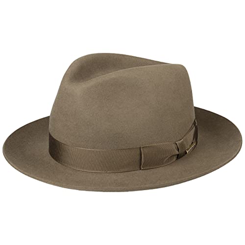 Stetson Penn Bogarthut Haarfilz Filzhut Damen Herren Mafiahut 100% Tierhaar Sommer Winter Hut mit Ripsband Klassischer Pate Khaki 61 cm von Stetson