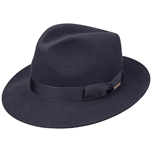Stetson Penn Bogarthut Haarfilz Filzhut Damen Herren Mafiahut 100% Tierhaar Sommer Winter Hut mit Ripsband Klassischer Pate blau 60 cm von Stetson