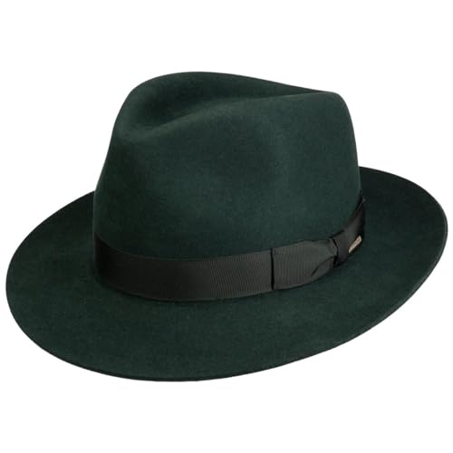 Stetson Penn Bogarthut Haarfilz Filzhut Damen Herren Mafiahut 100% Tierhaar Sommer Winter Hut mit Ripsband Klassischer Pate dunkelgrün 58 cm von Stetson