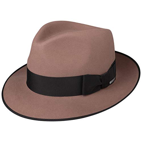 Stetson Penn Fedora Haarfilzhut Filzhut Herrenhut Sommerhut Winterhut Ganzjahreshut Herren - Made in The EU mit Ripsband, Einfass Frühling-Sommer Herbst-Winter - 57 cm Altrosa von Stetson