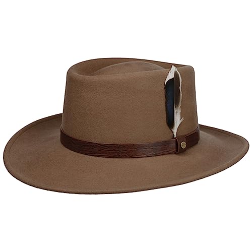 Stetson Petersham Gambler Wollhut - Einfarbiger Hut - Ledergarniturband - Eleganter Filzhut - Outdoor & Regenhut mit Asahi Guard - Herren - Herbst/Winter beige M (56-57 cm) von Stetson