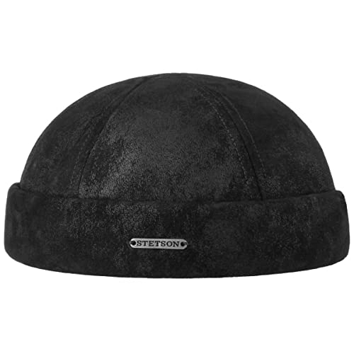 Stetson Pigskin Dockermütze Herren - In der EU gefertigt - Aus 100% Leder - Mit Baumwollfutter - Größenverstellbar durch Klettverschluss - Biker-Mütze - Docker Herbst/Winter schwarz M (56-57 cm) von Stetson