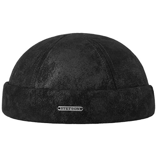 Stetson Pigskin Dockermütze Herren - In der EU gefertigt - Aus 100% Leder - Mit Baumwollfutter - Größenverstellbar durch Klettverschluss - Biker-Mütze - Docker Herbst/Winter schwarz XL (60-61 cm) von Stetson