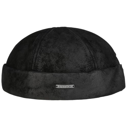 Stetson Pigskin Dockermütze Herren - In der EU gefertigt - Aus 100% Leder - Mit Baumwollfutter - Größenverstellbar durch Klettverschluss - Biker-Mütze - Docker Herbst/Winter schwarz XXL (62-63 cm) von Stetson