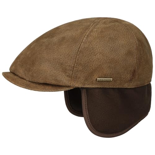 Stetson Pigskin Flatcap mit Ohrenklappen Herren Herbst Winter Cognac L (58-59 cm) von Stetson