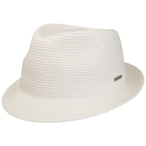 Stetson Plain Toyo Trilby Strohhut Unifarbener Klassischer Hut UV-Schutz 40+ Damen Herren Frühling Sommer weiß L (58-59 cm) von Stetson