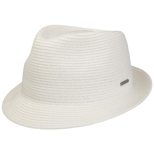 Stetson Plain Toyo Trilby Strohhut Unifarbener Klassischer Hut UV-Schutz 40+ Damen Herren Frühling Sommer weiß XL (60-61 cm) von Stetson