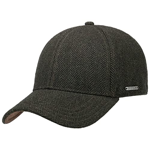 Stetson Plano Wool Cap Herren - Baseballcap mit Schirmunterseite aus Leder- Herrencap Herringbone Design - Kappe mit Baumwollfutter - Basecap Herbst/Winter - Wintercap Oliv XL (60-61 cm) von Stetson