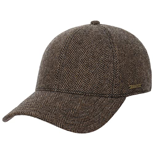 Stetson Plano Wool Cap Herren - Baseballcap mit Schirmunterseite aus Leder- Herrencap Herringbone Design - Kappe mit Baumwollfutter - Basecap Herbst/Winter - Wintercap braun M (56-57 cm) von Stetson