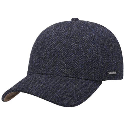 Stetson Plano Wool Cap Herren Baseballcap Schirmunterseite Leder Herringbone Design Baumwollfutter Herbst Winter schwarz-blau XL (60-61 cm) von Stetson
