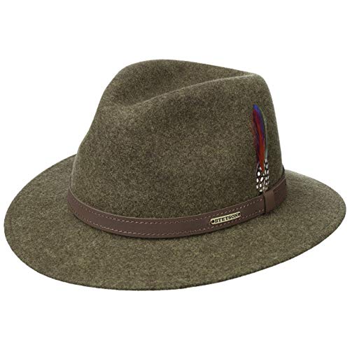 Stetson Powell Traveller Filzhut Herren - Hut wasserabweisend und widerstandsfähig (Asahi Guard) - Made In EU - Wollfilzhut meliert - Outdoorhut Sommer/Winter Oliv-meliert M (56-57 cm) von Stetson