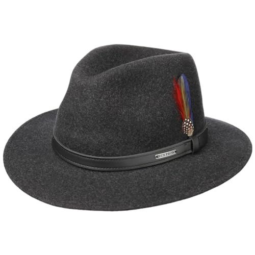 Stetson Powell Traveller Filzhut Herren - Hut wasserabweisend und widerstandsfähig (Asahi Guard) - Made In EU - Wollfilzhut meliert - Outdoorhut Sommer/Winter anthrazit XL (60-61 cm) von Stetson