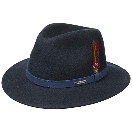 Stetson Powell Traveller Filzhut Herren - Hut wasserabweisend und widerstandsfähig (Asahi Guard) - Made In EU - Wollfilzhut meliert - Outdoorhut Sommer/Winter blau L (58-59 cm) von Stetson