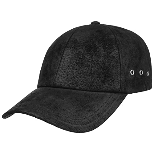 Stetson Rawlins Pigskin Basecap (Vintage-Look) Herren/Damen – Verstellbar (Strapback ca. 55-61 cm) - Baseballcap aus Leder (Schirmlänge 7 cm) – Mit Baumwollfutter - Sommer/Winter schwarz One Size von Stetson