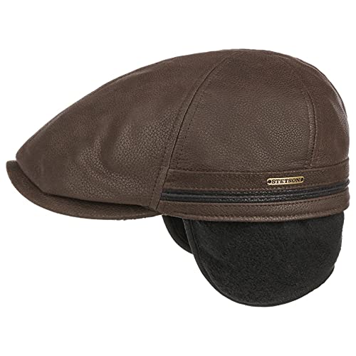 Stetson Redding Earflap Flatcap für Herren Gatsby Ledercap mit Schirm, Ohrenklappen, Futter Herbst Winter (M (56-57 cm) - Dunkelbraun) von Stetson