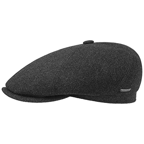 Stetson Reid 6 Panel Flatcap - Einfarbige Mütze mit Baumwollfutter - Herren - Schirmmütze für Herbst/Winter - Wolle & Kaschmir im Materialmix anthrazit 57 cm von Stetson