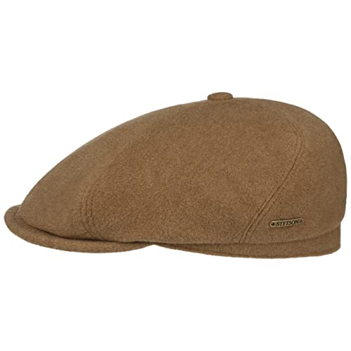 Stetson Reid 6 Panel Flatcap Schirmmütze Schiebermütze Wollcap Herren - mit Schirm, Futter, Futter Herbst-Winter - 58 cm Hellbraun von Stetson